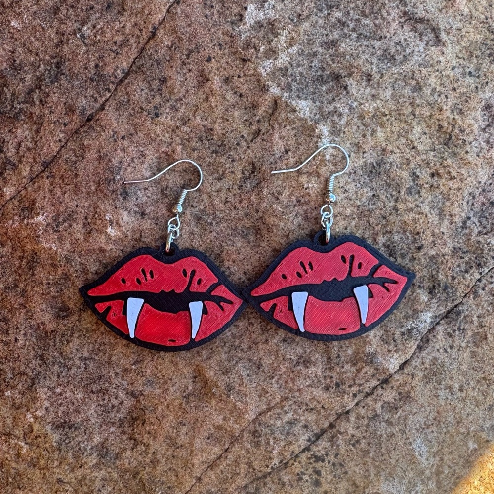 Fang Lips Red Earrings